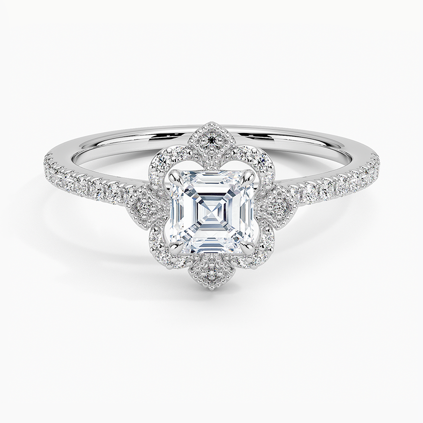 Reina Halo Diamond Ring Platinum Asscher Engagement Ring