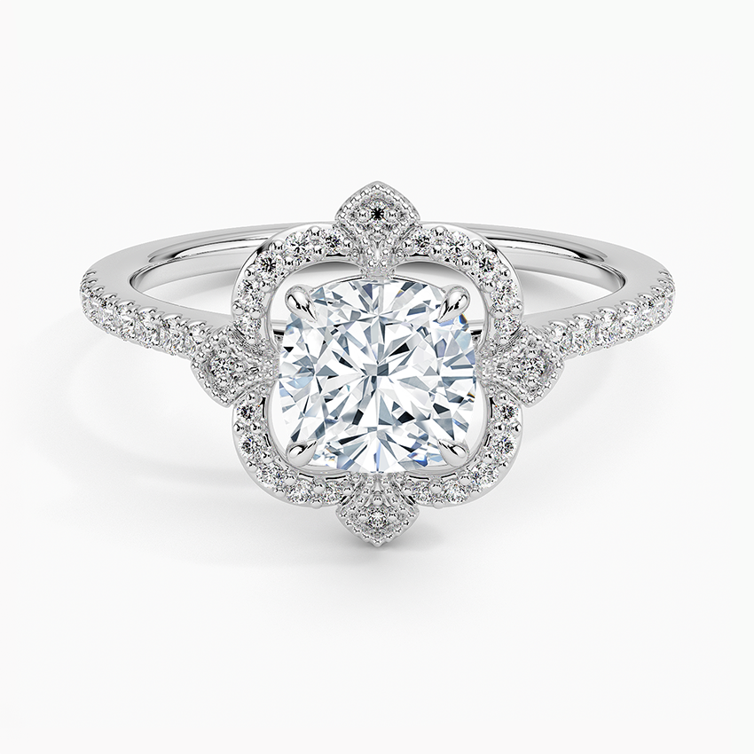 Reina Halo Diamond Ring Platinum Cushion Engagement Ring