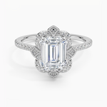 Reina Halo Diamond Ring Platinum Emerald Engagement Ring