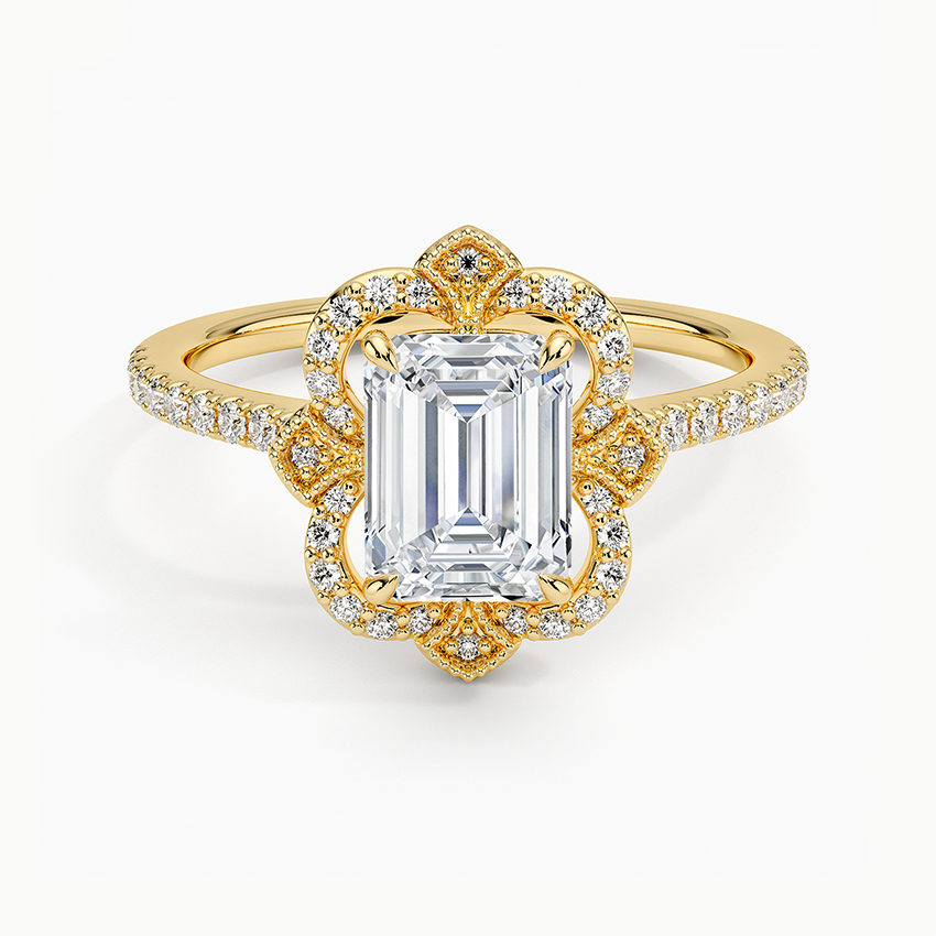 Reina Halo Diamond Ring Yellow Gold 18k Emerald Engagement Ring