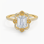 Reina Halo Diamond Ring Yellow Gold 18k Emerald Engagement Ring