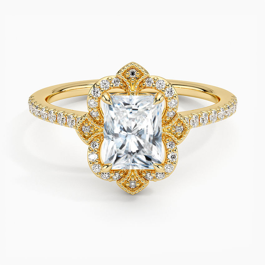 Reina Halo Diamond Ring Yellow Gold 18k Radiant Engagement Ring