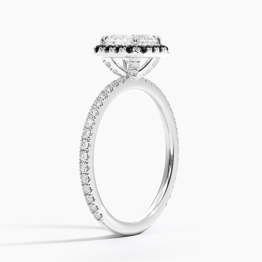 Waverly Halo Diamond Ring with Black Diamond Accents Platinum Asscher Engagement Ring
