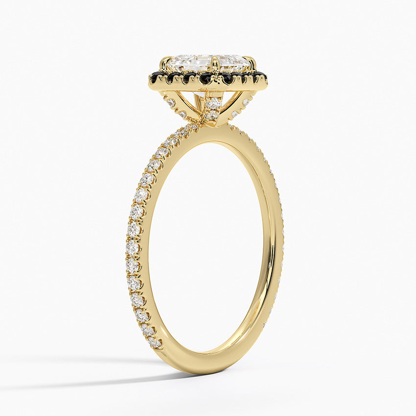 Waverly Halo Diamond Ring with Black Diamond Accents Yellow Gold 18k Asscher Engagement Ring