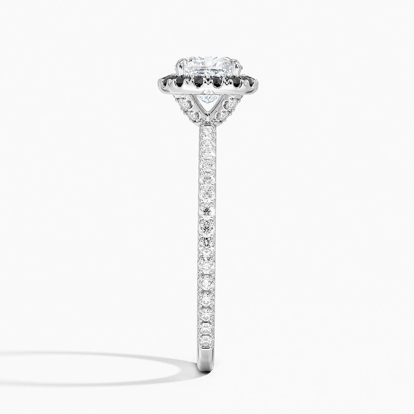 Waverly Halo Diamond Ring with Black Diamond Accents Platinum Cushion Engagement Ring