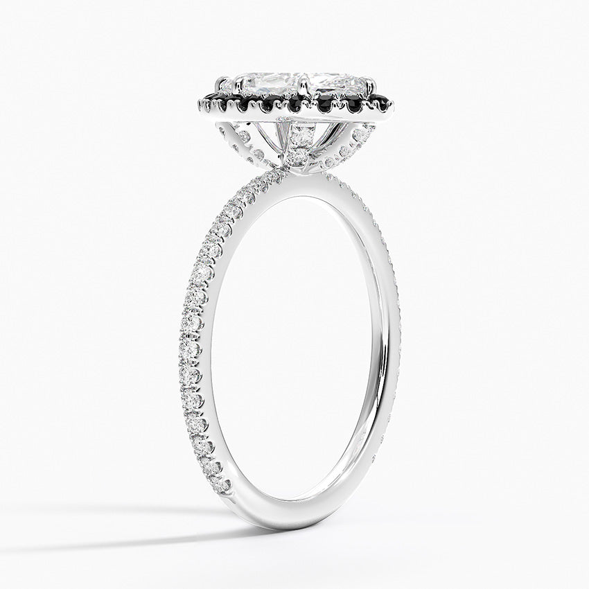 Waverly Halo Diamond Ring with Black Diamond Accents Platinum Marquise Engagement Ring