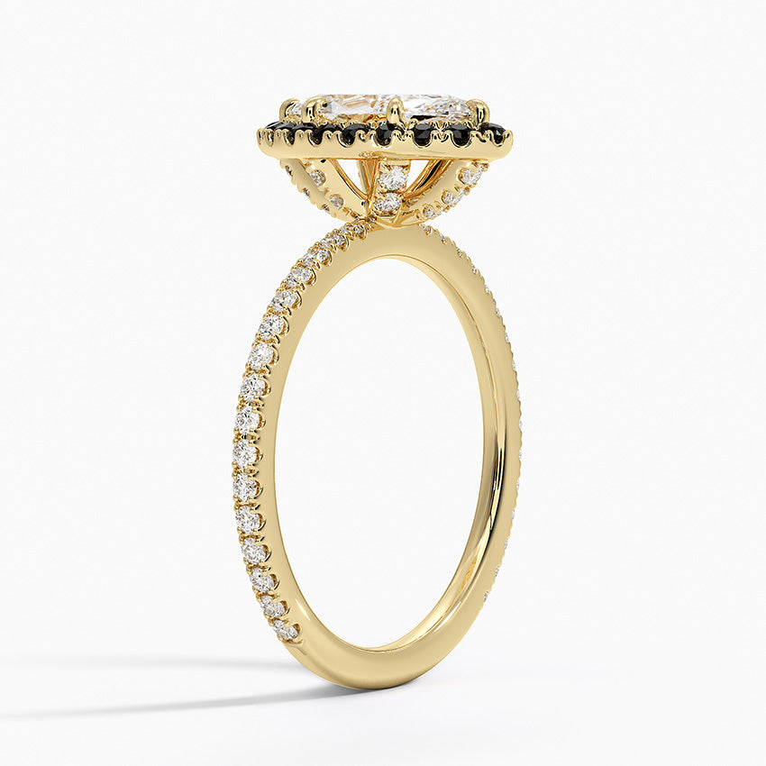 Waverly Halo Diamond Ring with Black Diamond Accents Yellow Gold 18k Marquise Engagement Ring