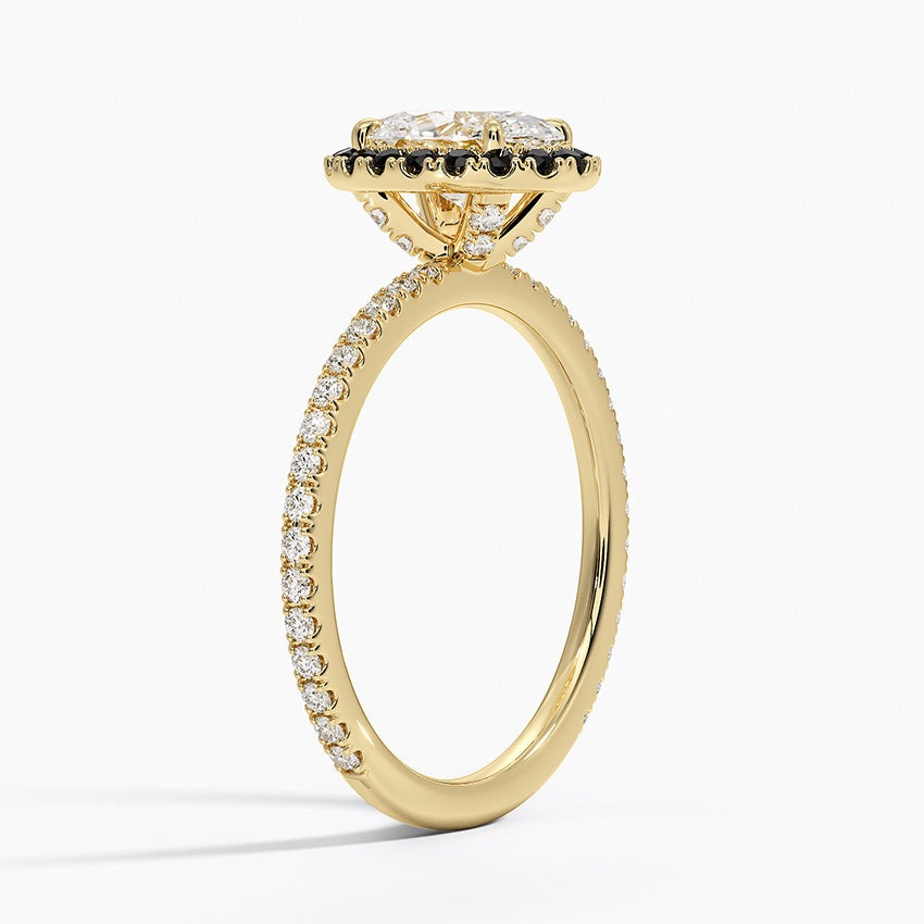 Waverly Halo Diamond Ring with Black Diamond Accents Yellow Gold 18k Oval Engagement Ring