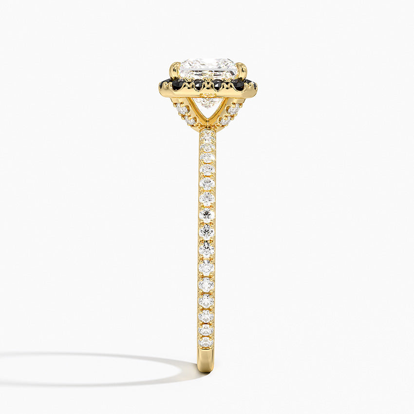 Waverly Halo Diamond Ring with Black Diamond Accents Yellow Gold 18k Princess Engagement Ring