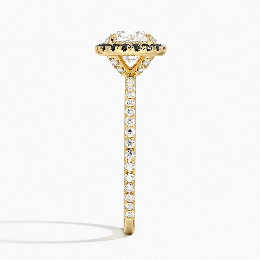Waverly Halo Diamond Ring with Black Diamond Accents Yellow Gold 18k Round Engagement Ring