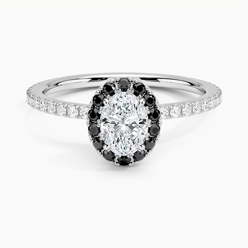 Waverly Halo Diamond Ring with Black Diamond Accents Platinum Oval Engagement Ring