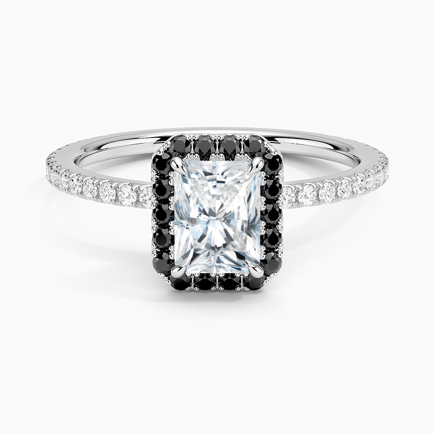 Waverly Halo Diamond Ring with Black Diamond Accents Platinum Radiant Engagement Ring