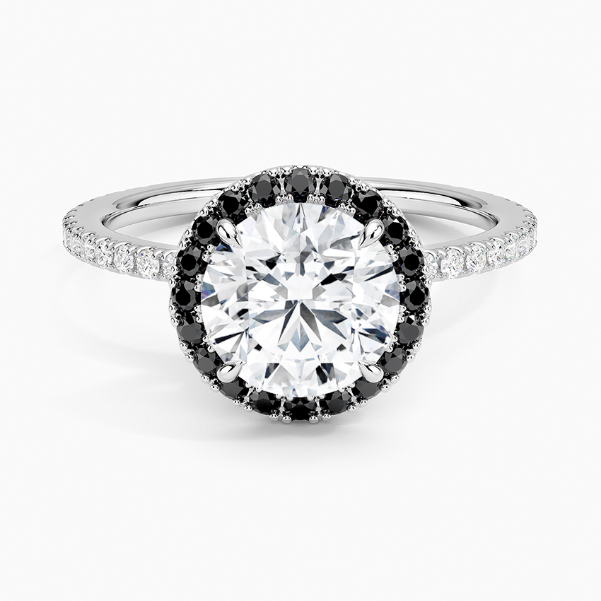 Waverly Halo Diamond Ring with Black Diamond Accents Platinum Round Engagement Ring