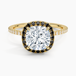 Waverly Halo Diamond Ring with Black Diamond Accents Yellow Gold 18k Cushion Engagement Ring