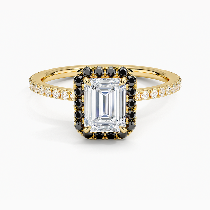 Waverly Halo Diamond Ring with Black Diamond Accents Yellow Gold 18k Emerald Engagement Ring