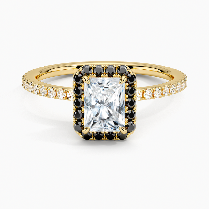 Waverly Halo Diamond Ring with Black Diamond Accents Yellow Gold 18k Radiant Engagement Ring