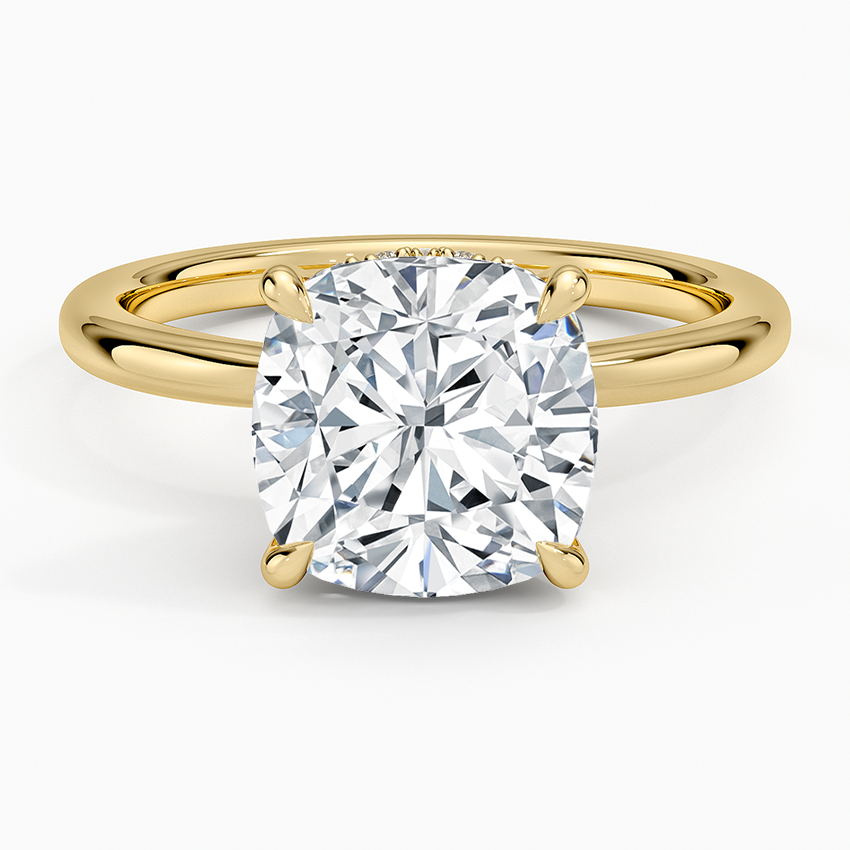 Hidden Heart Diamond Ring Yellow Gold 18k Cushion Engagement Ring