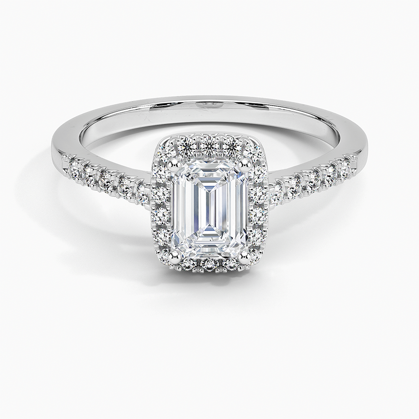 Odessa Halo Diamond Ring (1/5 ct. tw.) Platinum Emerald Engagement Ring