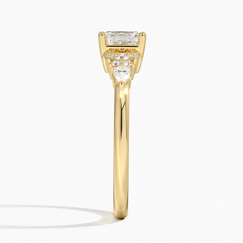 Rosette Diamond Ring Yellow Gold 18k Asscher Engagement Ring