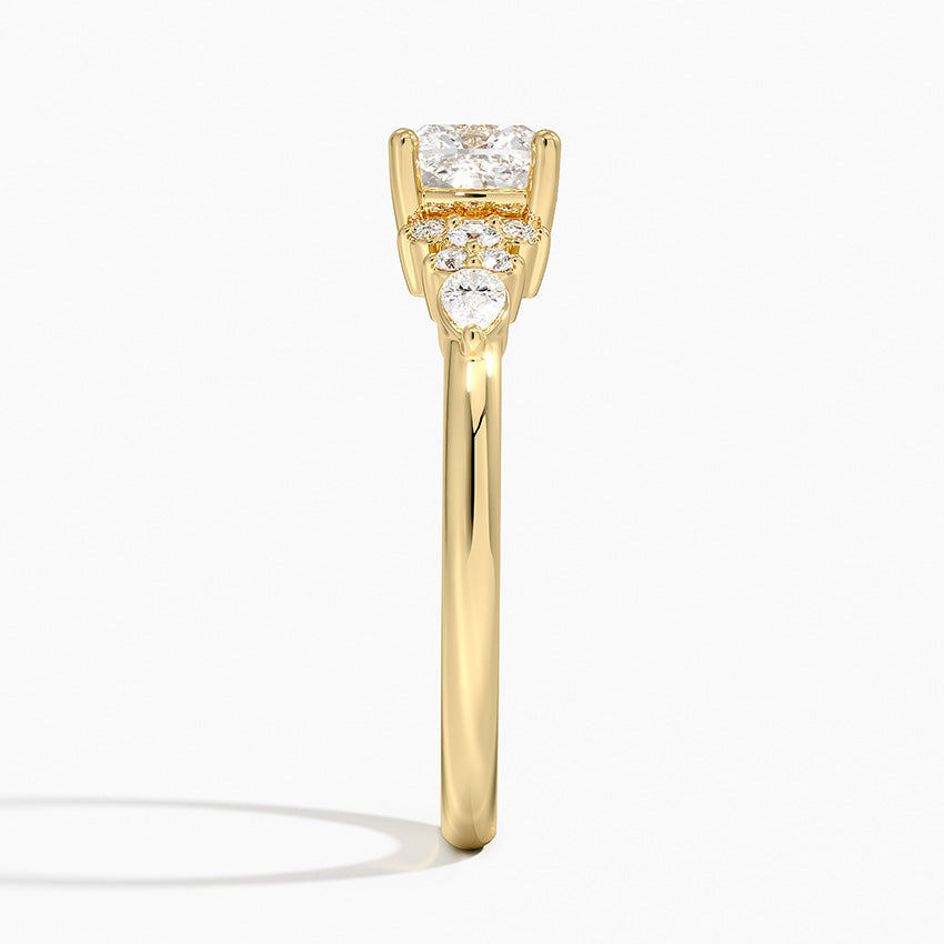 Rosette Diamond Ring Yellow Gold 18k Cushion Engagement Ring