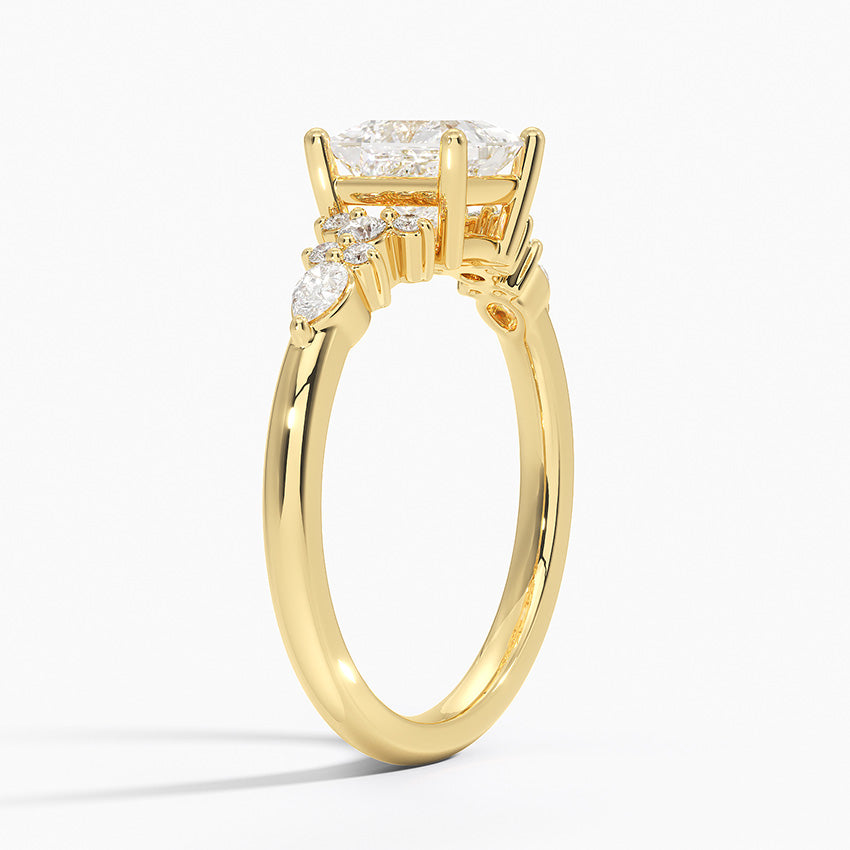 Rosette Diamond Ring Yellow Gold 18k Princess Engagement Ring