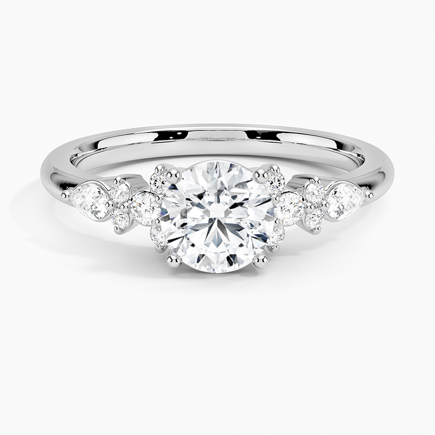 Rosette Diamond Ring Platinum Round Engagement Ring