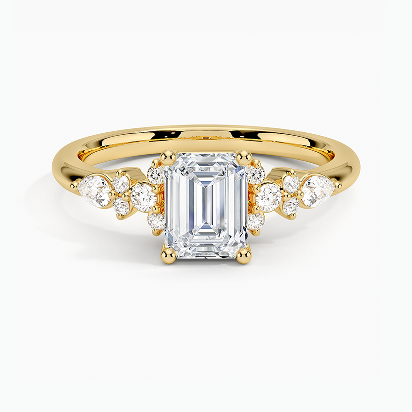 Rosette Diamond Ring Yellow Gold 18k Emerald Engagement Ring