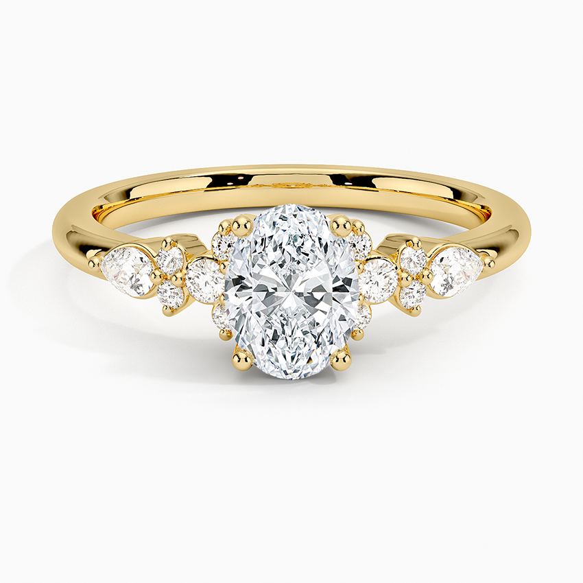 Rosette Diamond Ring Yellow Gold 18k Oval Engagement Ring