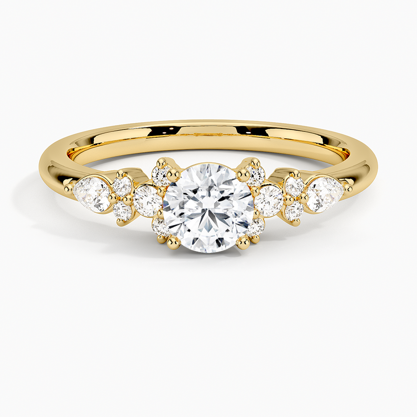 Rosette Diamond Ring Yellow Gold 18k Round Engagement Ring