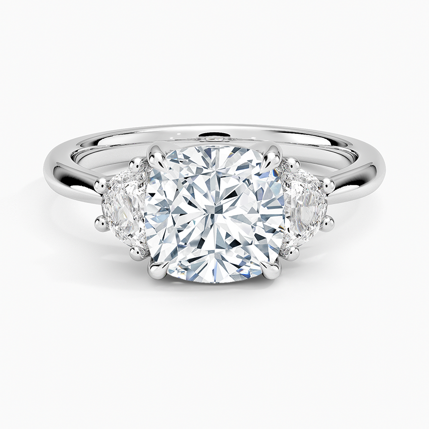 Half Moon Three Stone Diamond Ring (1/4 ct. tw.) Platinum Cushion Engagement Ring