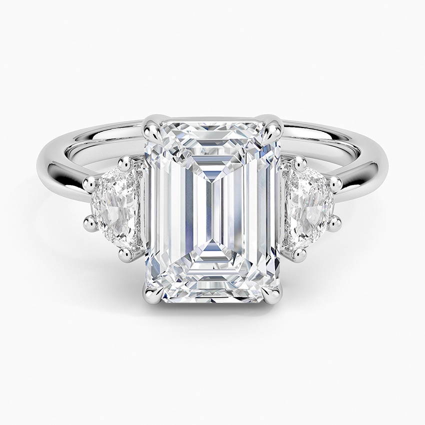 Half Moon Three Stone Diamond Ring (1/4 ct. tw.) Platinum Emerald Engagement Ring