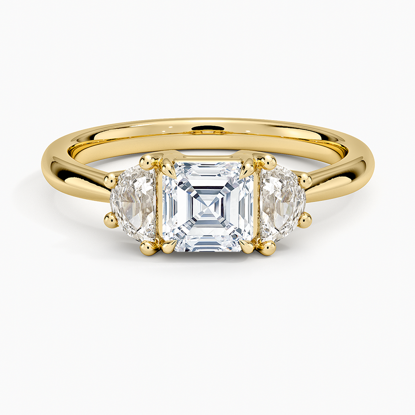 Half Moon Three Stone Diamond Ring (1/4 ct. tw.) Yellow Gold 18k Asscher Engagement Ring