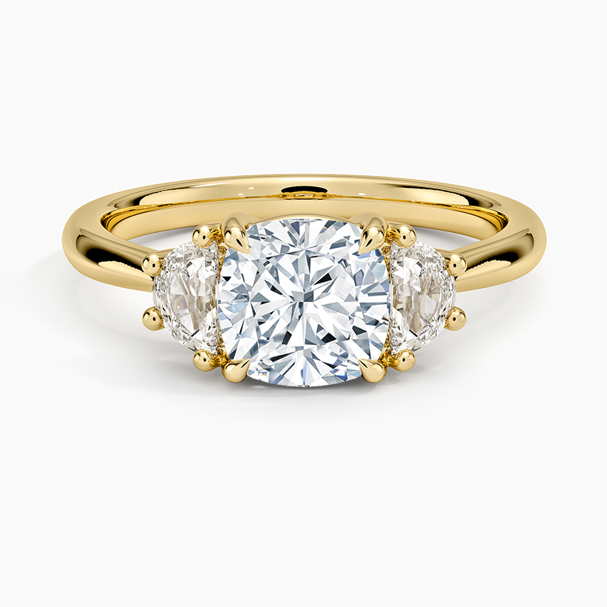 Half Moon Three Stone Diamond Ring (1/4 ct. tw.) Yellow Gold 18k Cushion Engagement Ring