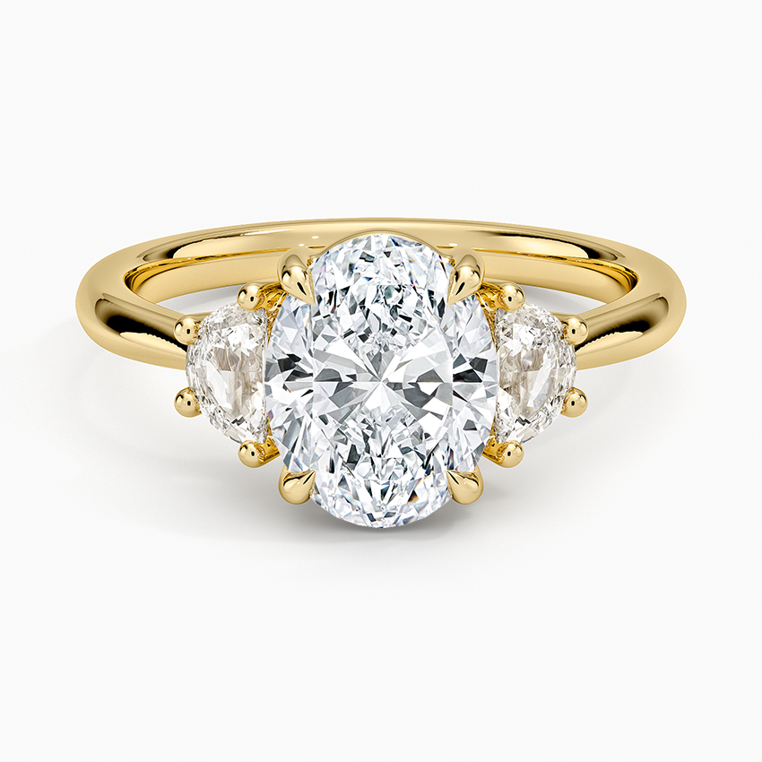 Half Moon Three Stone Diamond Ring (1/4 ct. tw.) Yellow Gold 18k Oval Engagement Ring