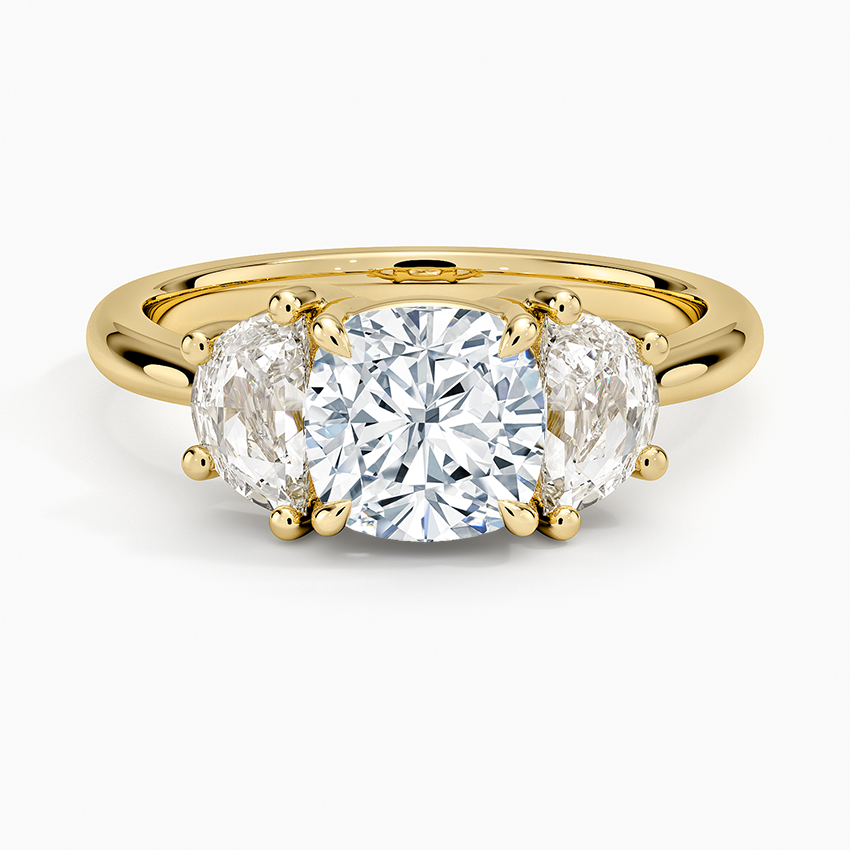 Half Moon Three Stone Diamond Ring (1/2 ct. tw.) Yellow Gold 18k Cushion Engagement Ring