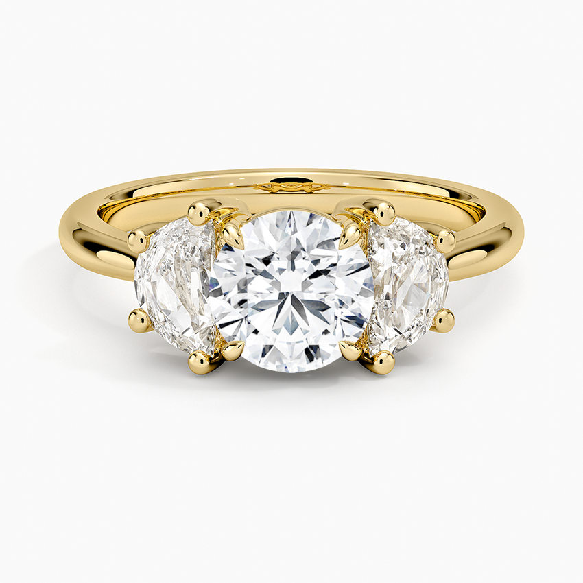 Half Moon Three Stone Diamond Ring (1/2 ct. tw.) Yellow Gold 18k Round Engagement Ring