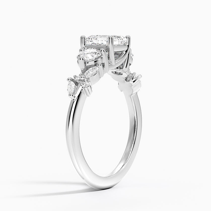 Arden Three Stone Diamond Ring Platinum Asscher Engagement Ring