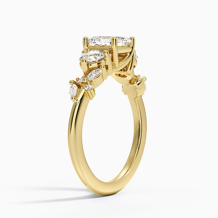 Arden Three Stone Diamond Ring Yellow Gold 18k Asscher Engagement Ring