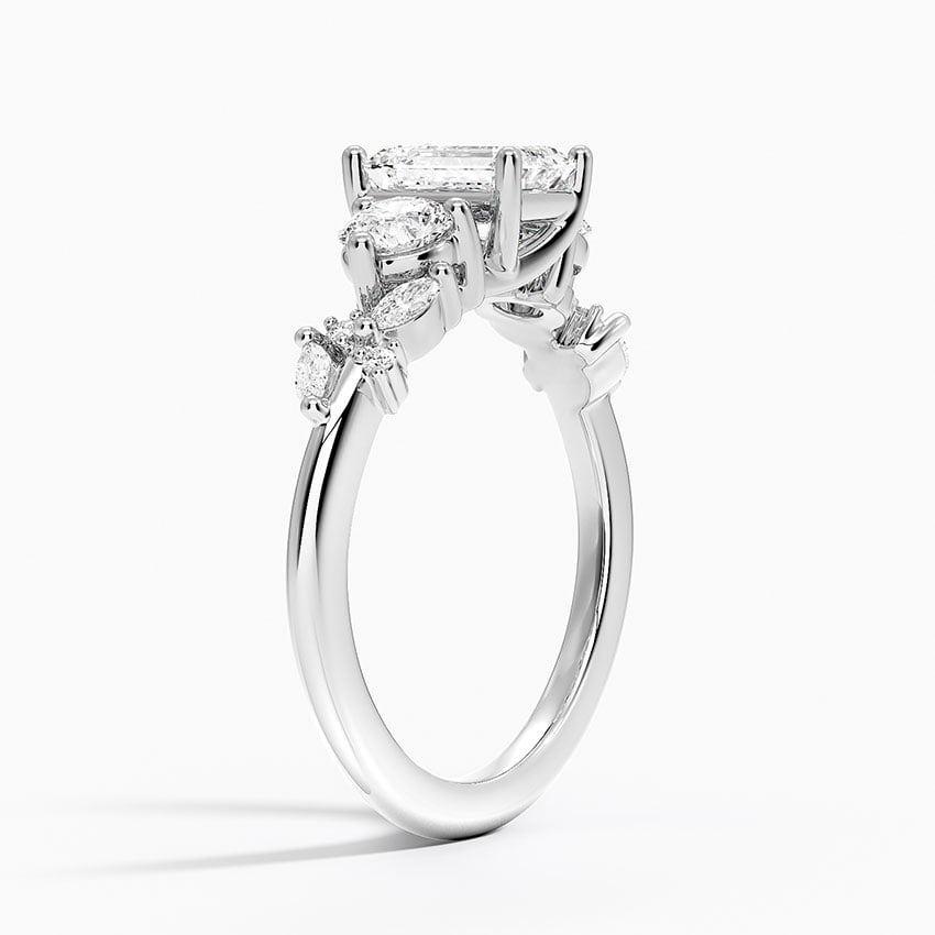 Arden Three Stone Diamond Ring Platinum Emerald Engagement Ring