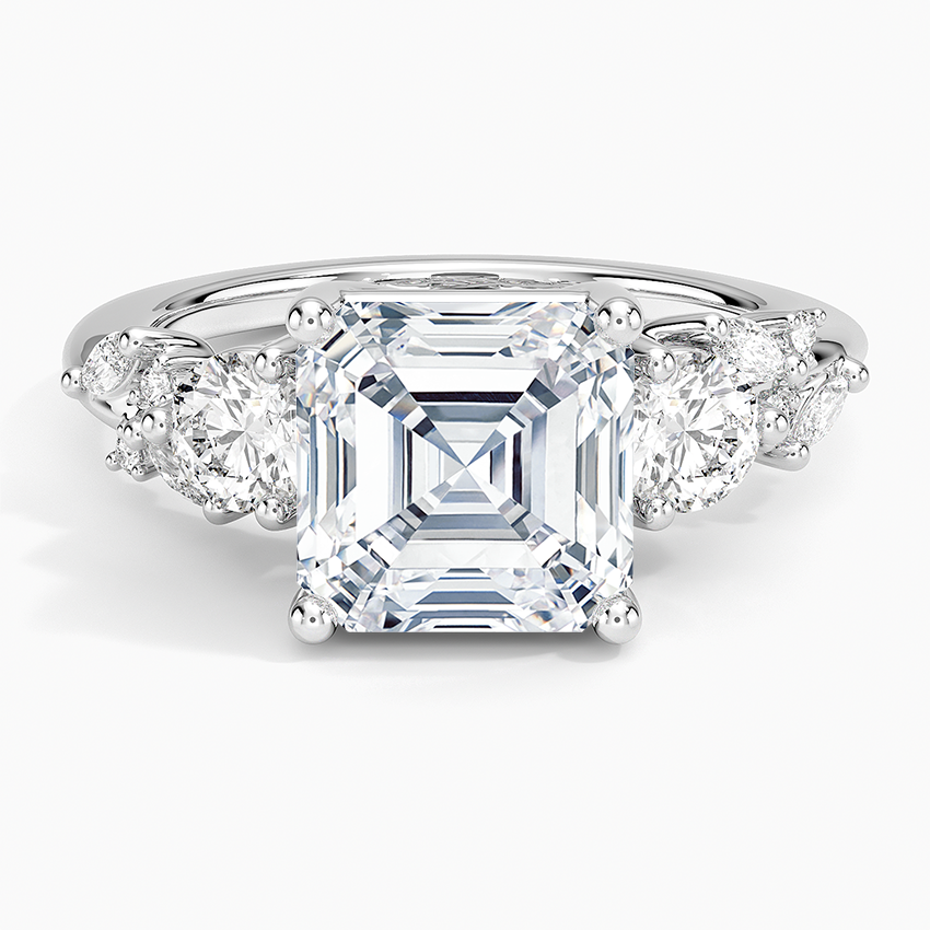 Arden Three Stone Diamond Ring Platinum Asscher Engagement Ring