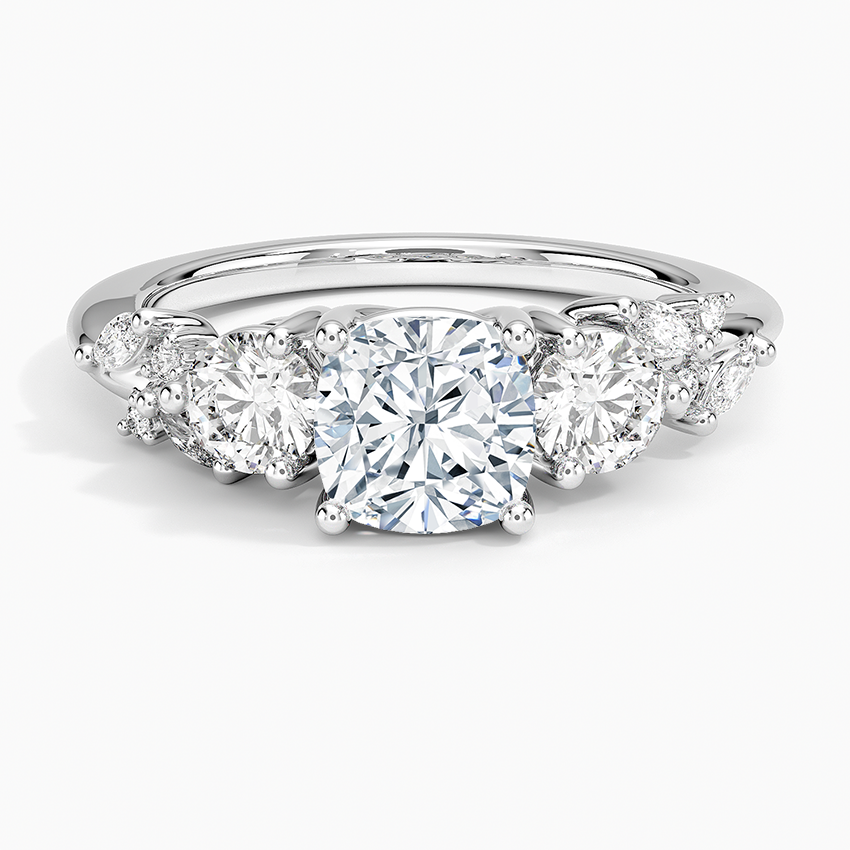 Arden Three Stone Diamond Ring Platinum Cushion Engagement Ring