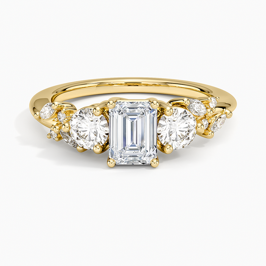 Arden Three Stone Diamond Ring Yellow Gold 18k Emerald Engagement Ring
