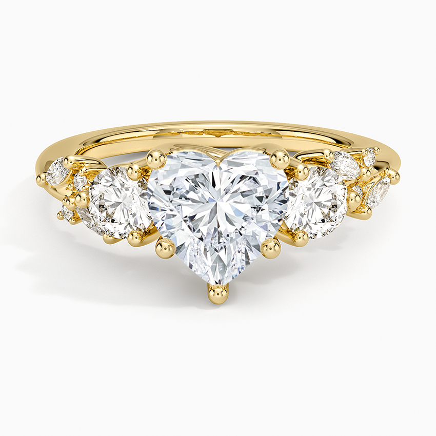 Arden Three Stone Diamond Ring Yellow Gold 18k Heart Engagement Ring