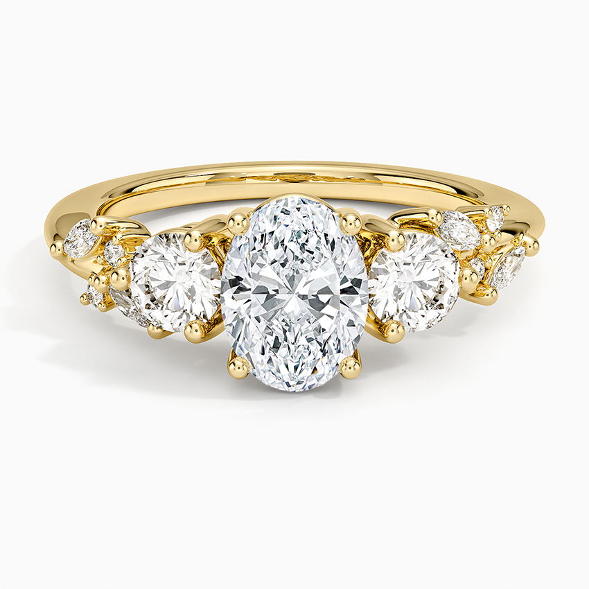 Arden Three Stone Diamond Ring Yellow Gold 18k Oval Engagement Ring