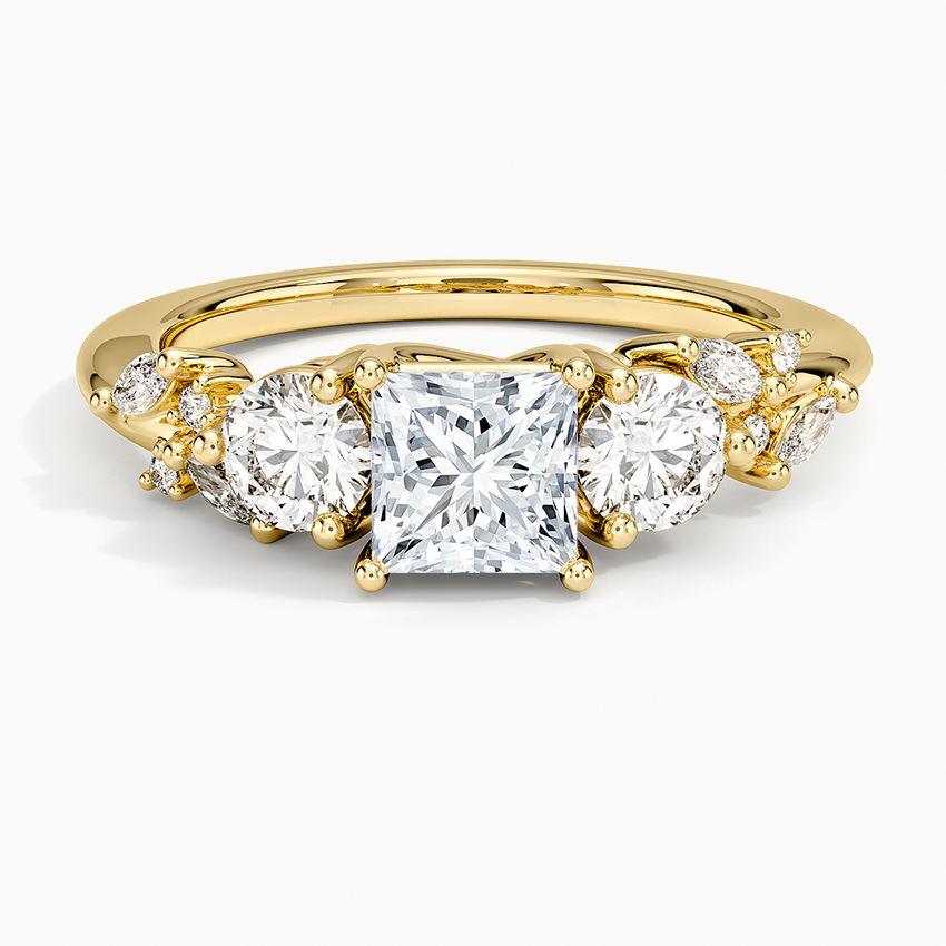 Arden Three Stone Diamond Ring Yellow Gold 18k Princess Engagement Ring