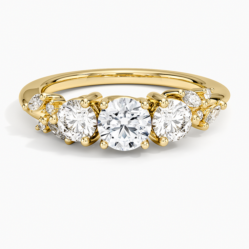 Arden Three Stone Diamond Ring Yellow Gold 18k Round Engagement Ring