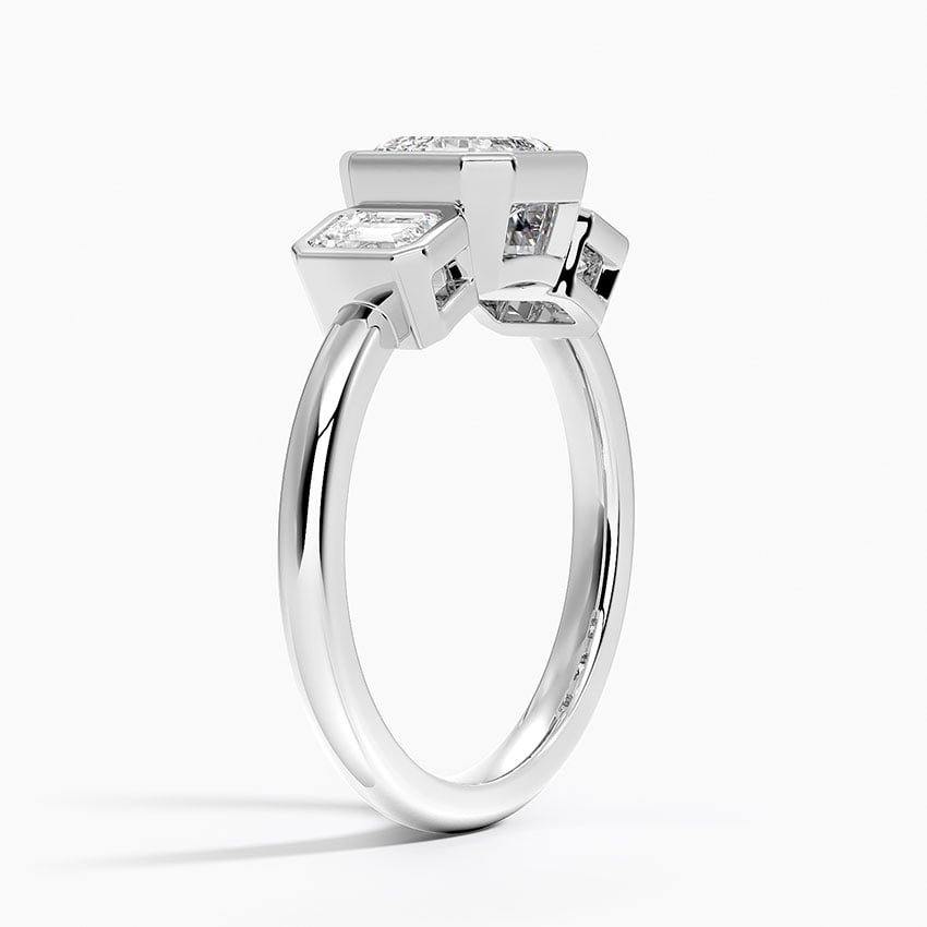 Rhiannon Bezel Three Stone Diamond Ring Platinum Asscher Engagement Ring