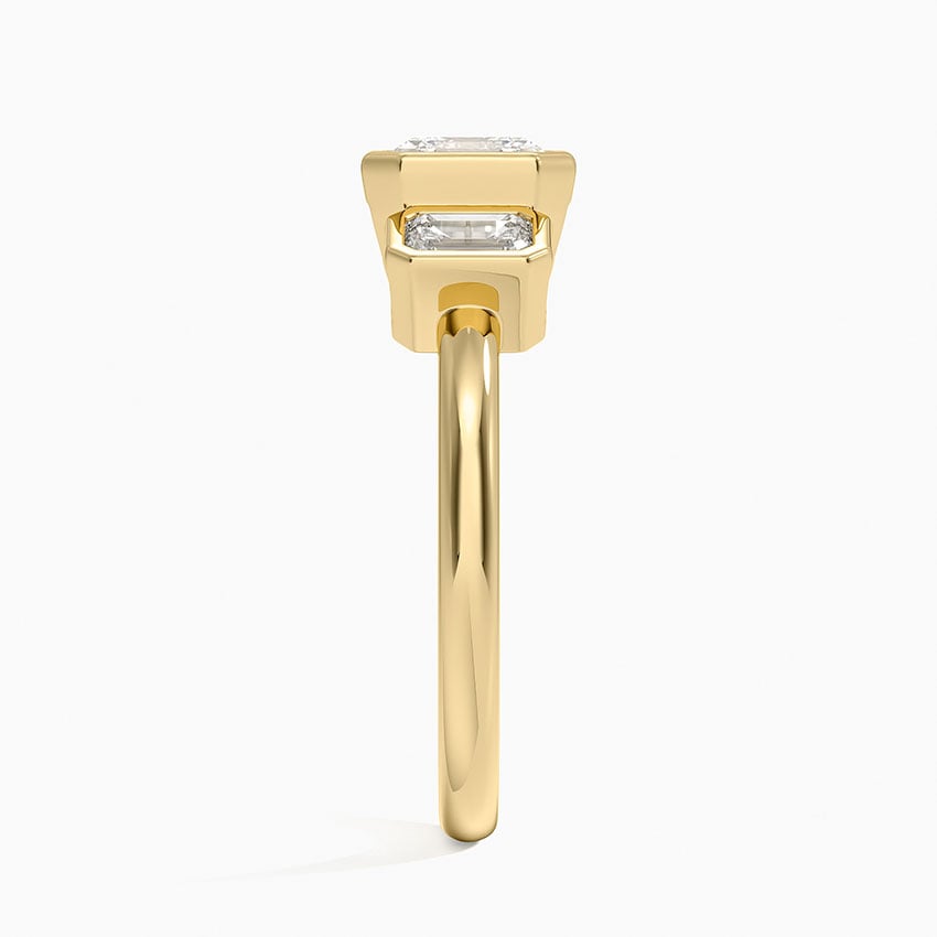Rhiannon Bezel Three Stone Diamond Ring Yellow Gold 18k Asscher Engagement Ring