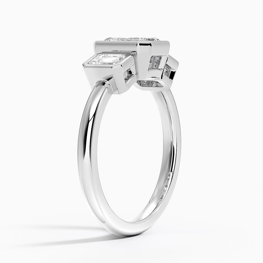 Rhiannon Bezel Three Stone Diamond Ring Platinum Emerald Engagement Ring