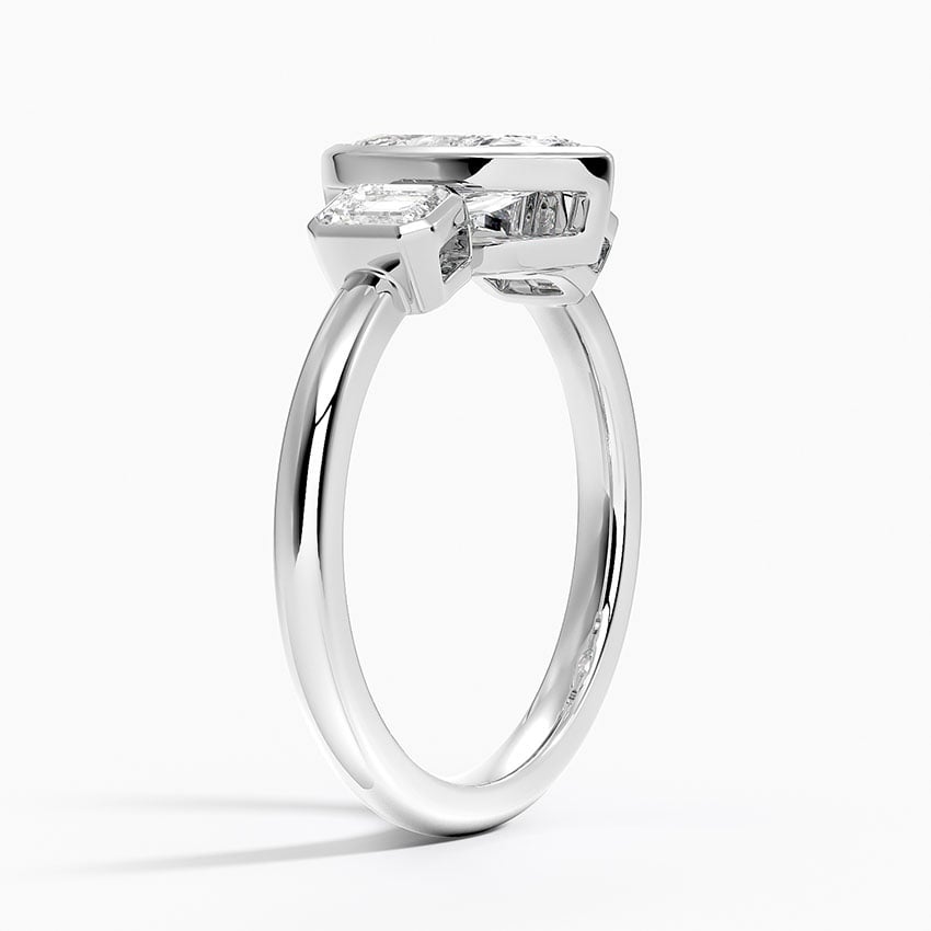 Rhiannon Bezel Three Stone Diamond Ring Platinum Marquise Engagement Ring